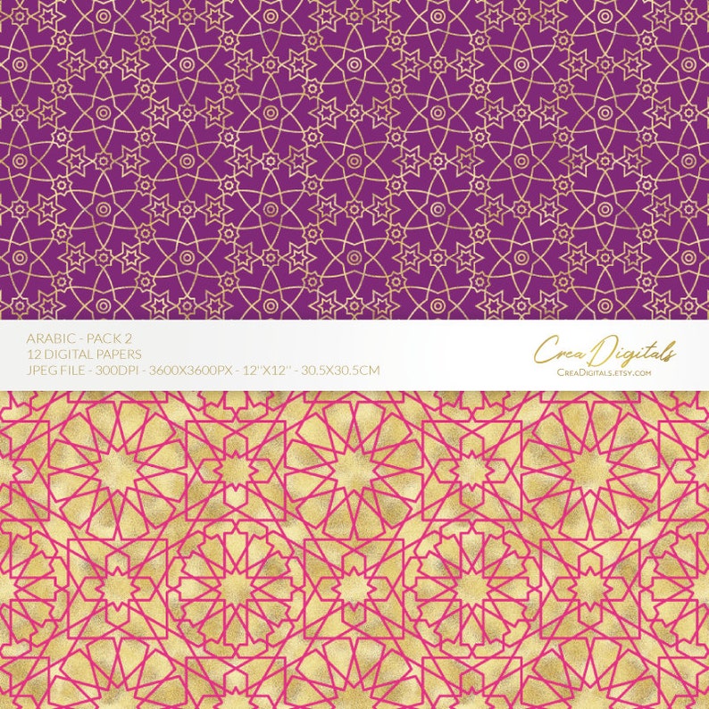 Arabic Pattern, Colorful 12 Digital Paper Pack 2, Pink Seamless ...
