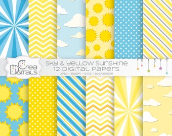 You are my sunshine, 12 sky and yellow digital papers, INSTANT DOWNLOAD