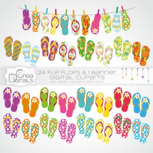 Summer Flip flops 24 cliparts and banner - INSTANT DOWNLOAD