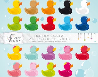 Rubber duck and bubbles, 22 digital cliparts, INSTANT DOWNLOAD