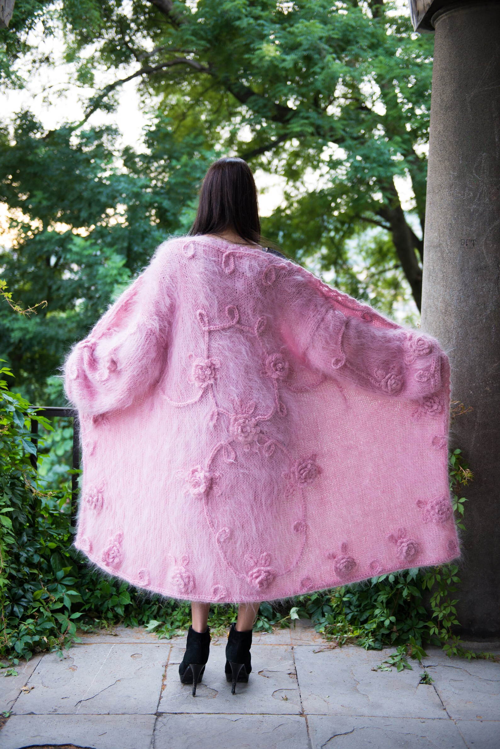Pink Mohair Cardigan, Long Cradigan, Oversized Cardigan, Knit Jacket