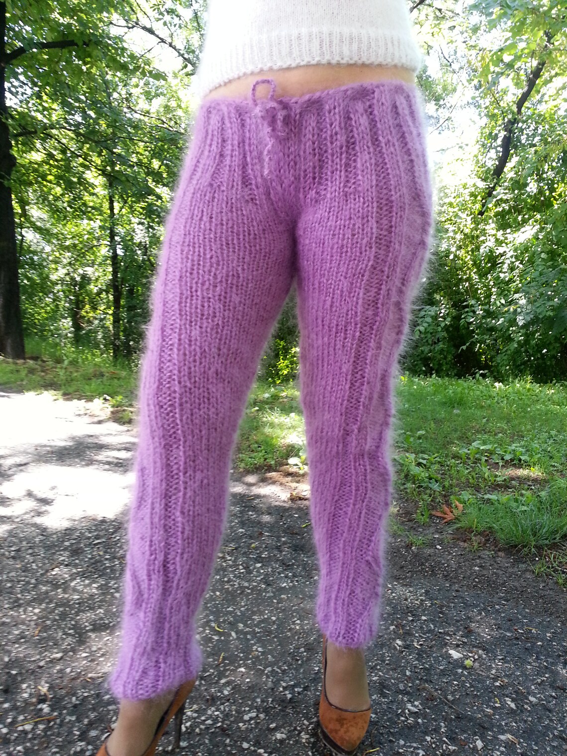 Purple Cable knit pants thick trousers fuzzy hand knitted | Etsy