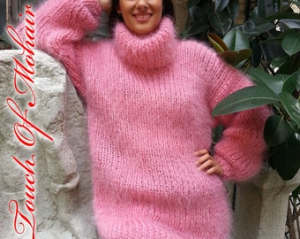 Hand Knitted Mohair Sweater Unisex Thick Fuzzy Jumper by Touch of Mohair