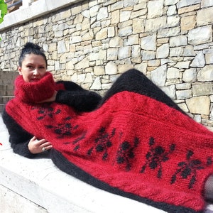 Boutique Black Red luxury long dress mohair dress fuzzy mohair  designer Touch_of_mohair knitwear collection