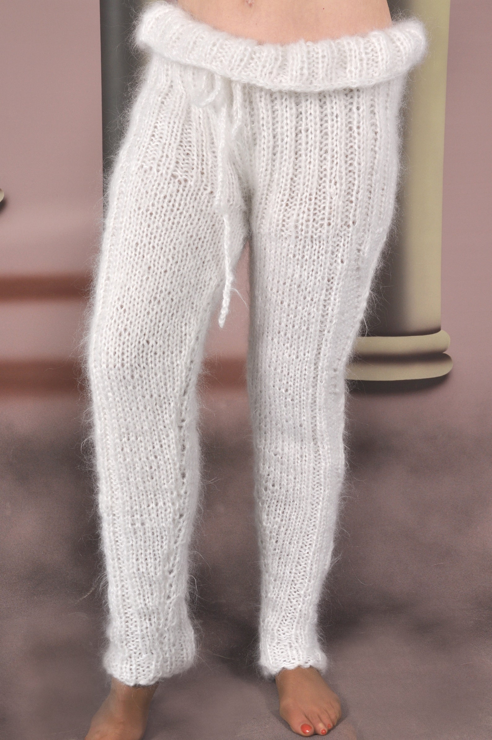White Cable Knit Pants Thick Trousers Fuzzy Hand Knitted Etsy UK