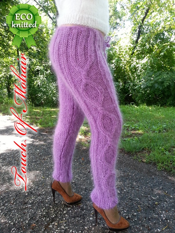 Purple Cable Knit Pants Thick Trousers 