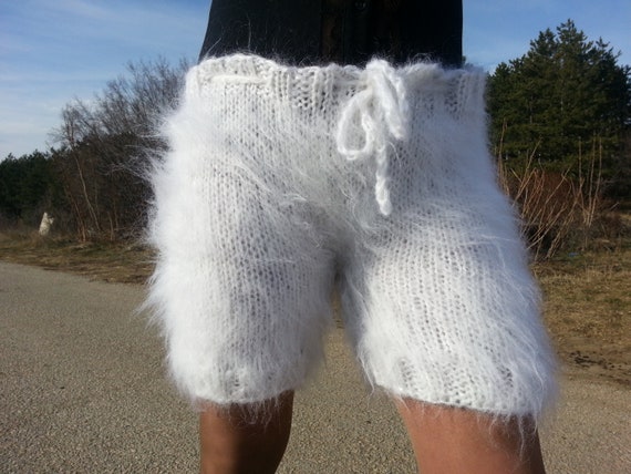 White Mohair Shorts Hand Knit Boxers 