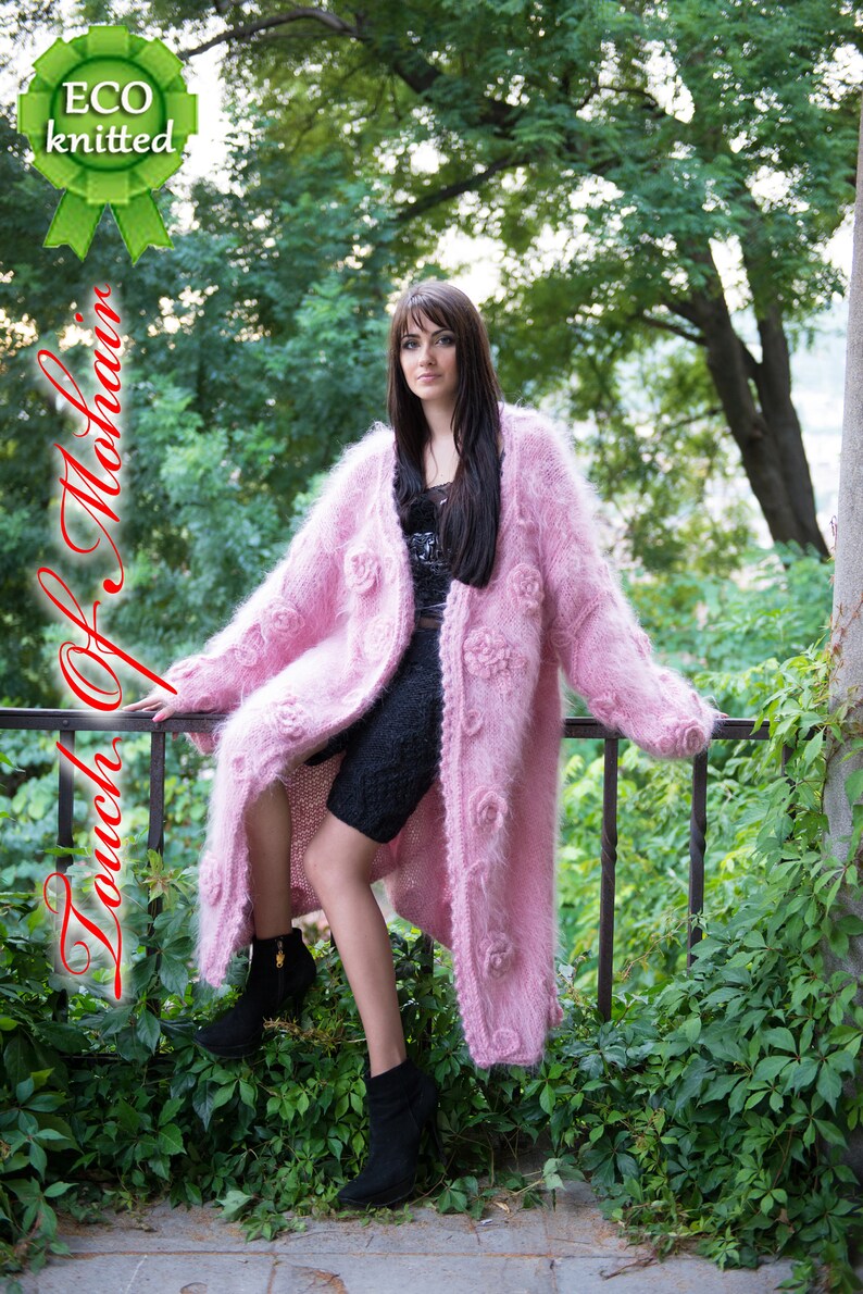Pink Mohair Cardigan, Long Cradigan, Oversized Cardigan, Knit Jacket