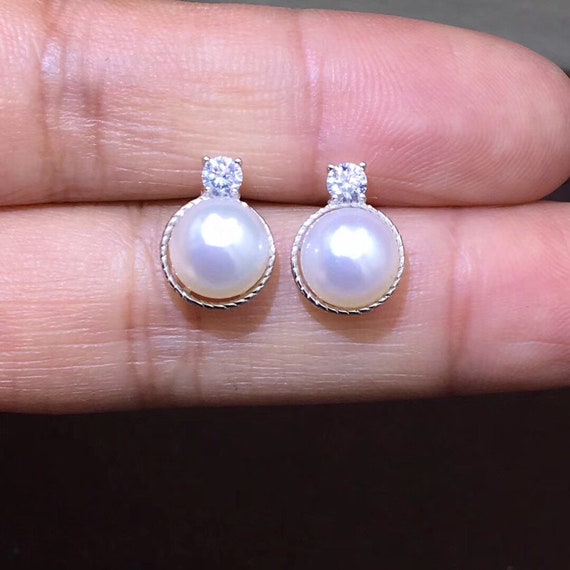 7-8 mm Weiß Süßwasser Perle Ohrringe Perle Ohrringe