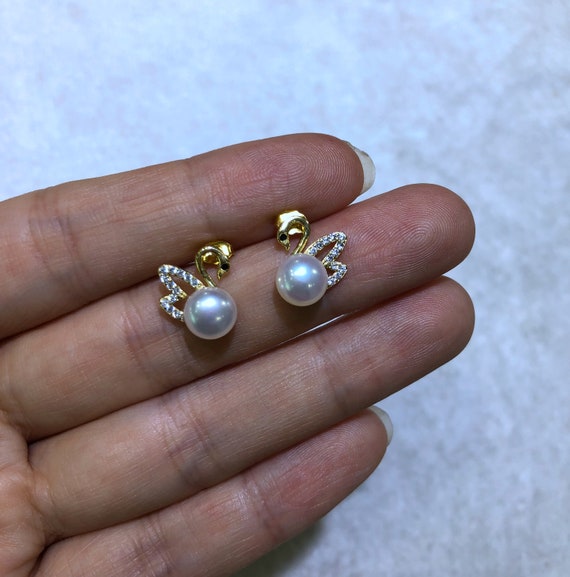 Pearl earringbridal ear pearlsilver earrings studswan pearl | Etsy