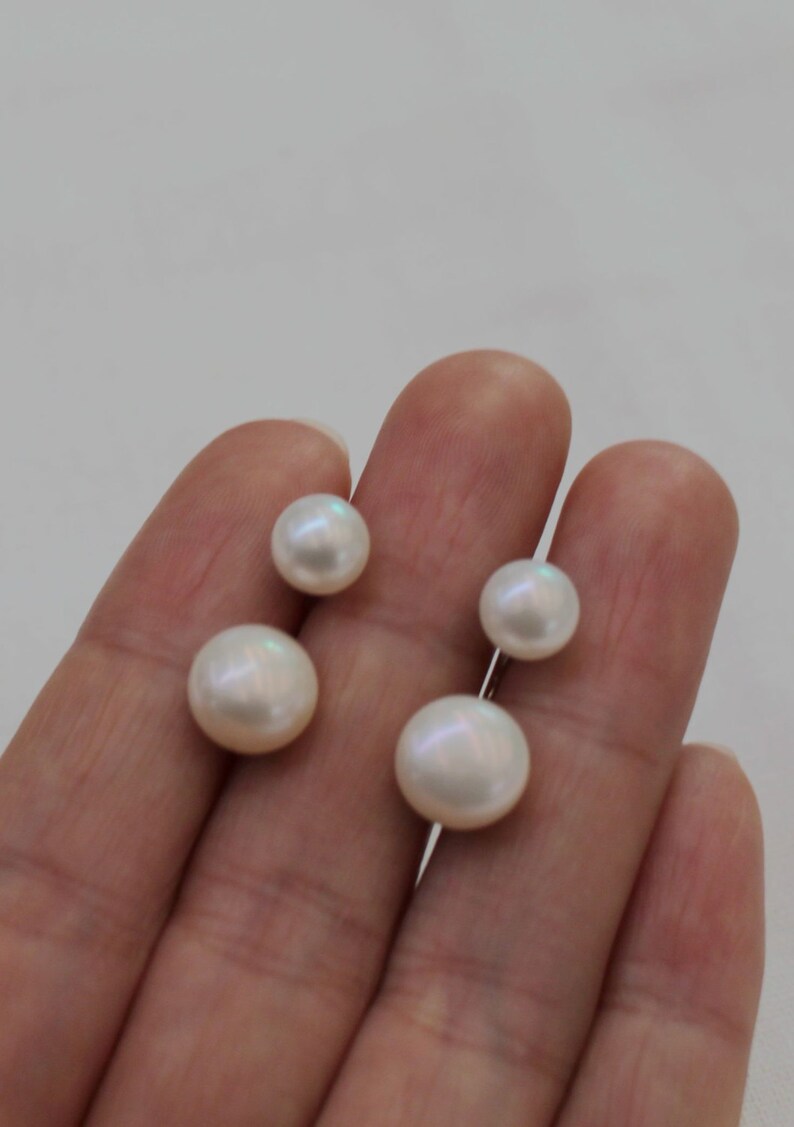 Double Pearl Earrings Set Wedding Floating Earrings Real Etsy