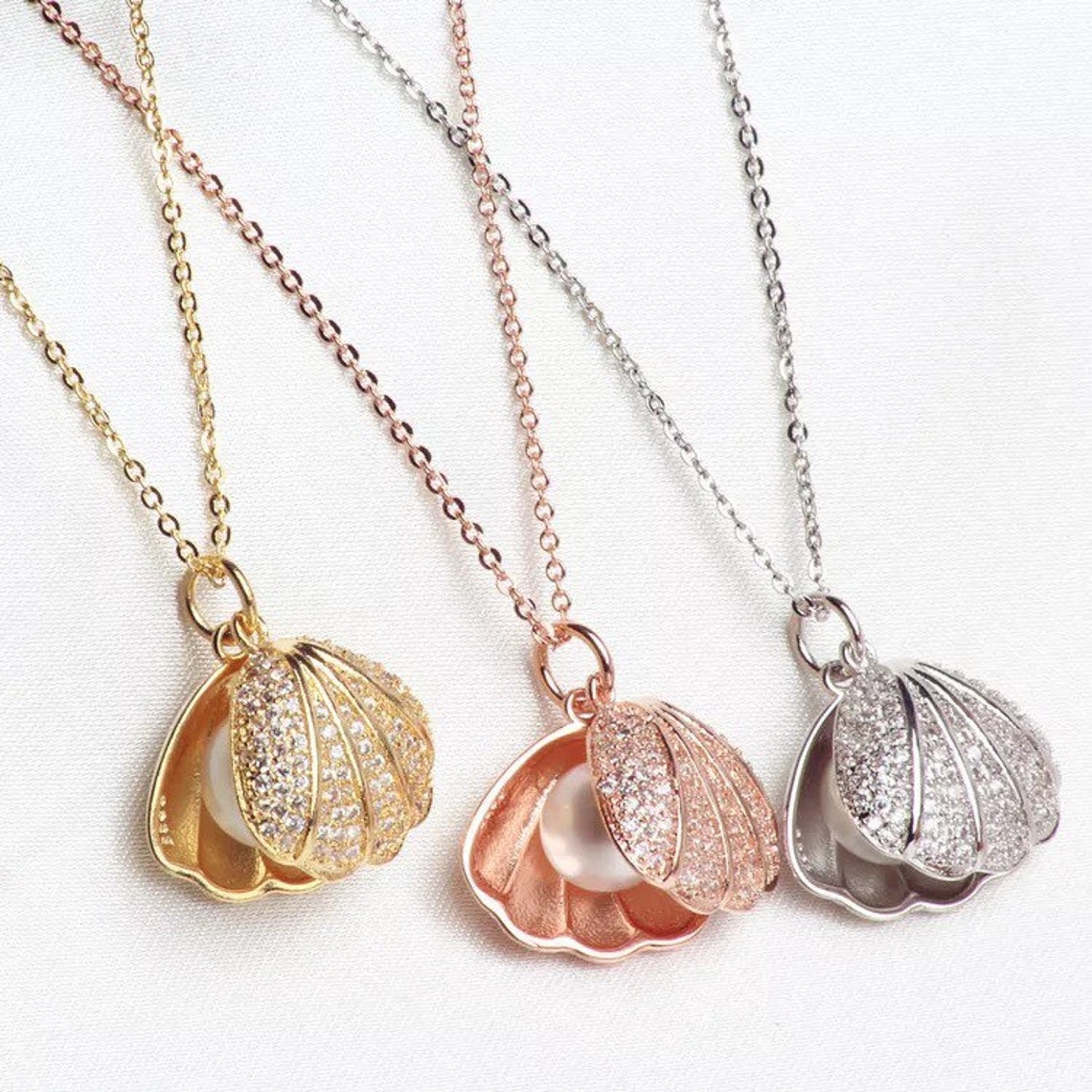 Real Seashell Pendant Necklace with Freshwater White Pearl Etsy