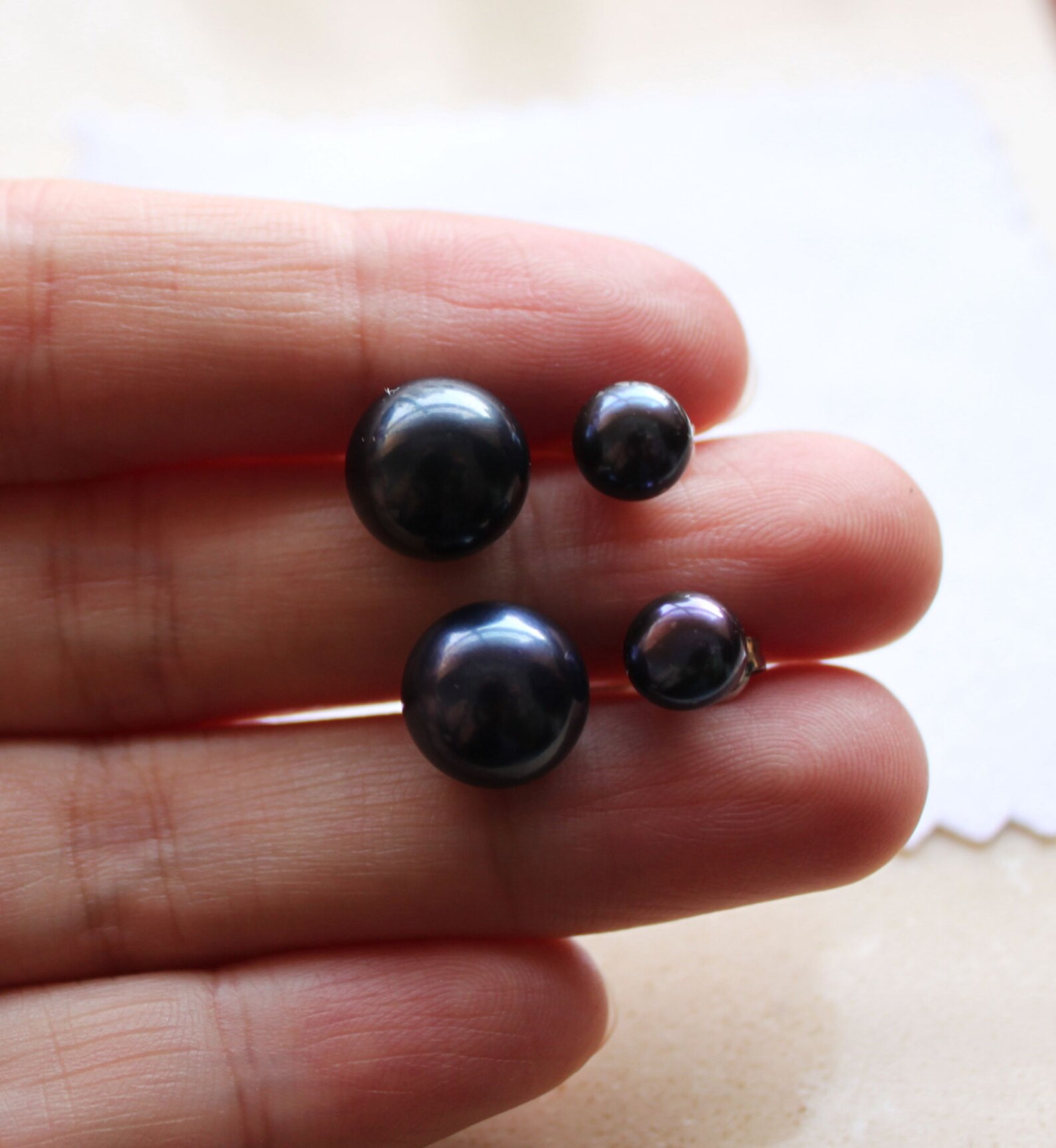 Double pearl earrings set wedding floating earrings real Etsy