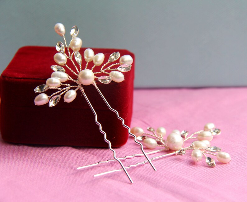 Wedding hair pins ivory pearl hair pins crystal wedding hair Etsy