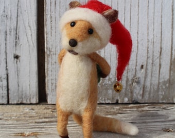 Needle felted christmas fox, Christmas animal, Felted animal, Christmas fox, Christmas decoration, Winter ornament, Art doll, Eco toy, Gift