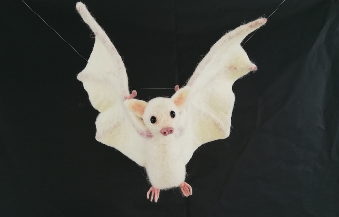 Felted Albino Bat, Fruit Bat, Albino Animal, Vampire Bat, Gothic Gift