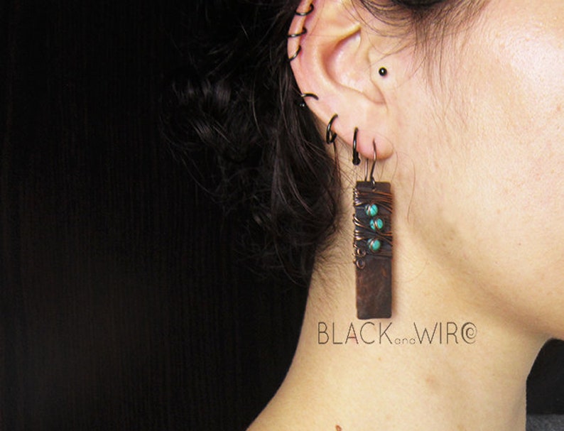 Turquoise earrings dangle Copper earring.