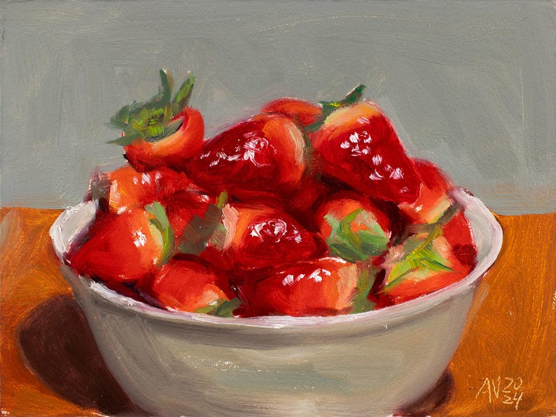 Red Strawberries in a Ceramic Bowl Still Life Painting by Aleksey ...