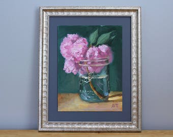 Cherry Blossoms in a Ball Jar Oil Painting Still Life by Aleksey Vaynshteyn