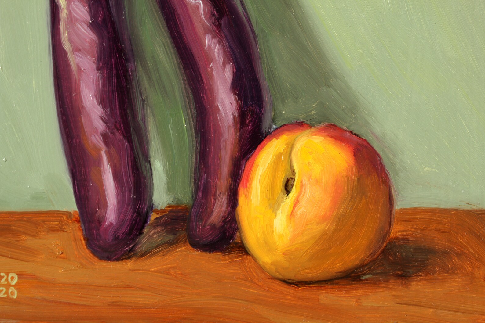 Eggplants and Peach Original Still Life Oil Painting by Etsy