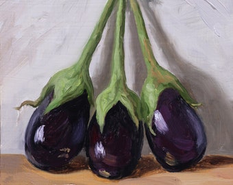 Baby eggplants original oil painting by Aleksey Vaynshteyn