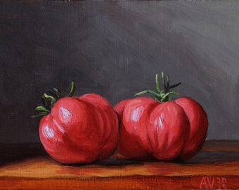 Original Oil Painting Still Life, Heirloom Tomatoes by Aleksey Vaynshteyn