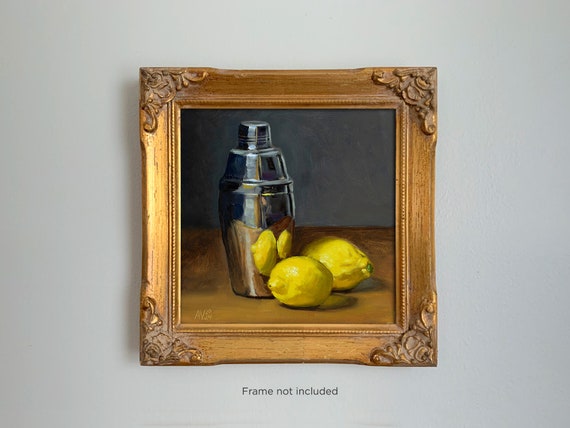 Martini Shaker and Lime Painting, Liquor Oil Painting, Cocktail