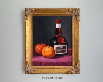 Grand Marnier Bottle and Tangerines Giclée Print of My Original Oil Painting Still Life by Aleksey Vaynshteyn