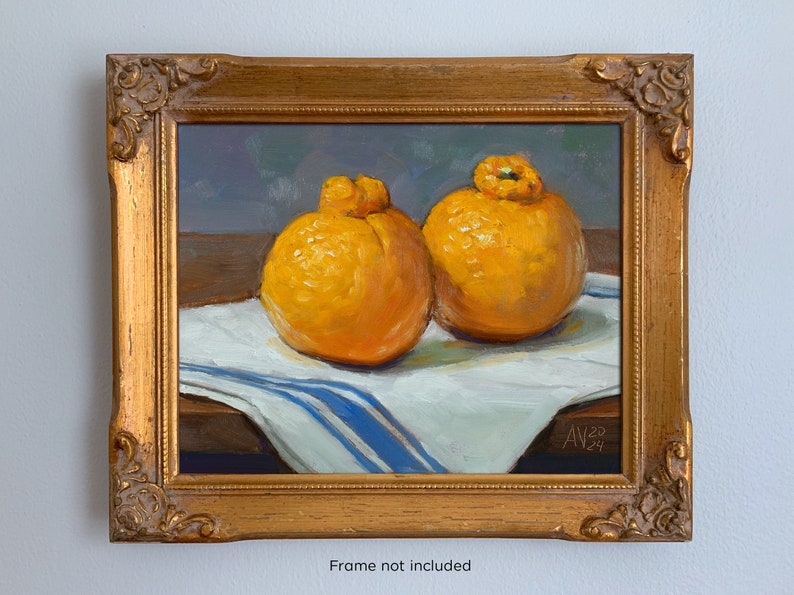 Sumo Oranges on French cloth original oil painting still life by Aleksey Vaynshteyn image 2