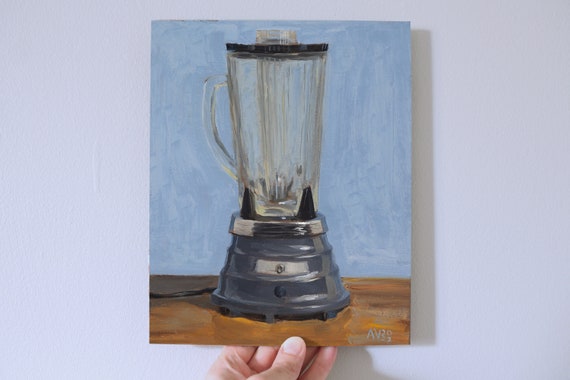 Grey Kitchen Blender Glass Chrome Shiny Art Small Painting 