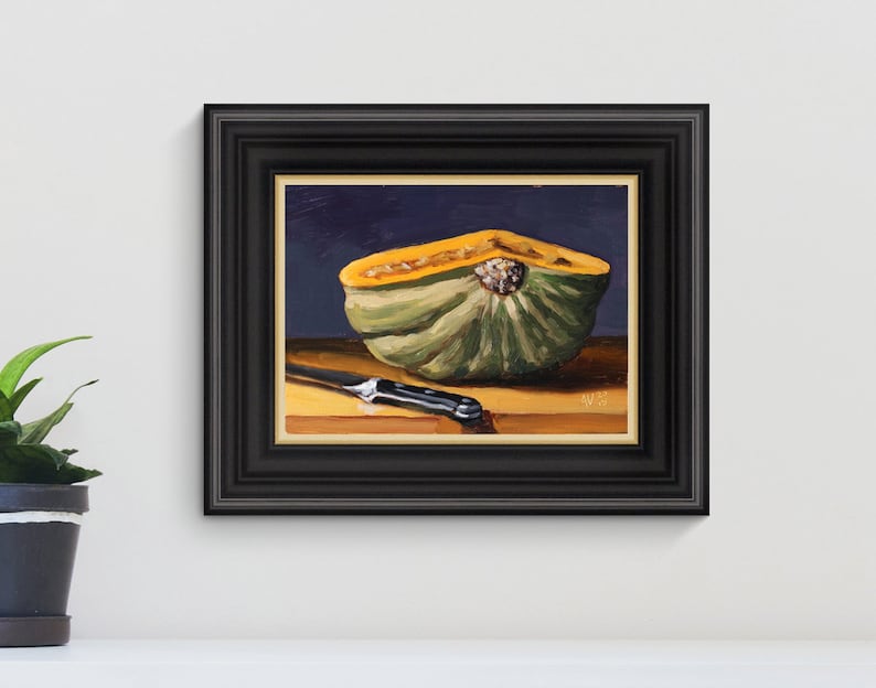 Kabocha Squash Oil Painting, Thanksgiving present, housewarming gift, gourd original oil painting on board by Aleksey Vaynshteyn image 2