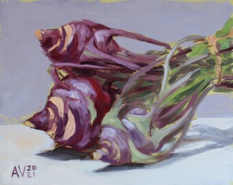 Purple Kohlrabi from the garden original still life oil painting by Aleksey Vaynshteyn