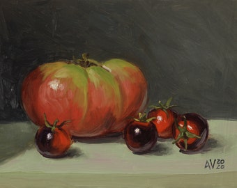 Heirloom tomatoes from the garden still life painting by Aleksey Vaynshteyn