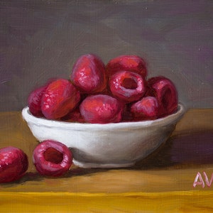 Red Ripe Raspberries in a Bowl Kitchen Painting Still Life by Aleksey Vaynshteyn image 2