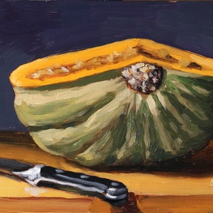 Kabocha Squash Oil Painting, Thanksgiving present, housewarming gift, gourd original oil painting on board by Aleksey Vaynshteyn image 1