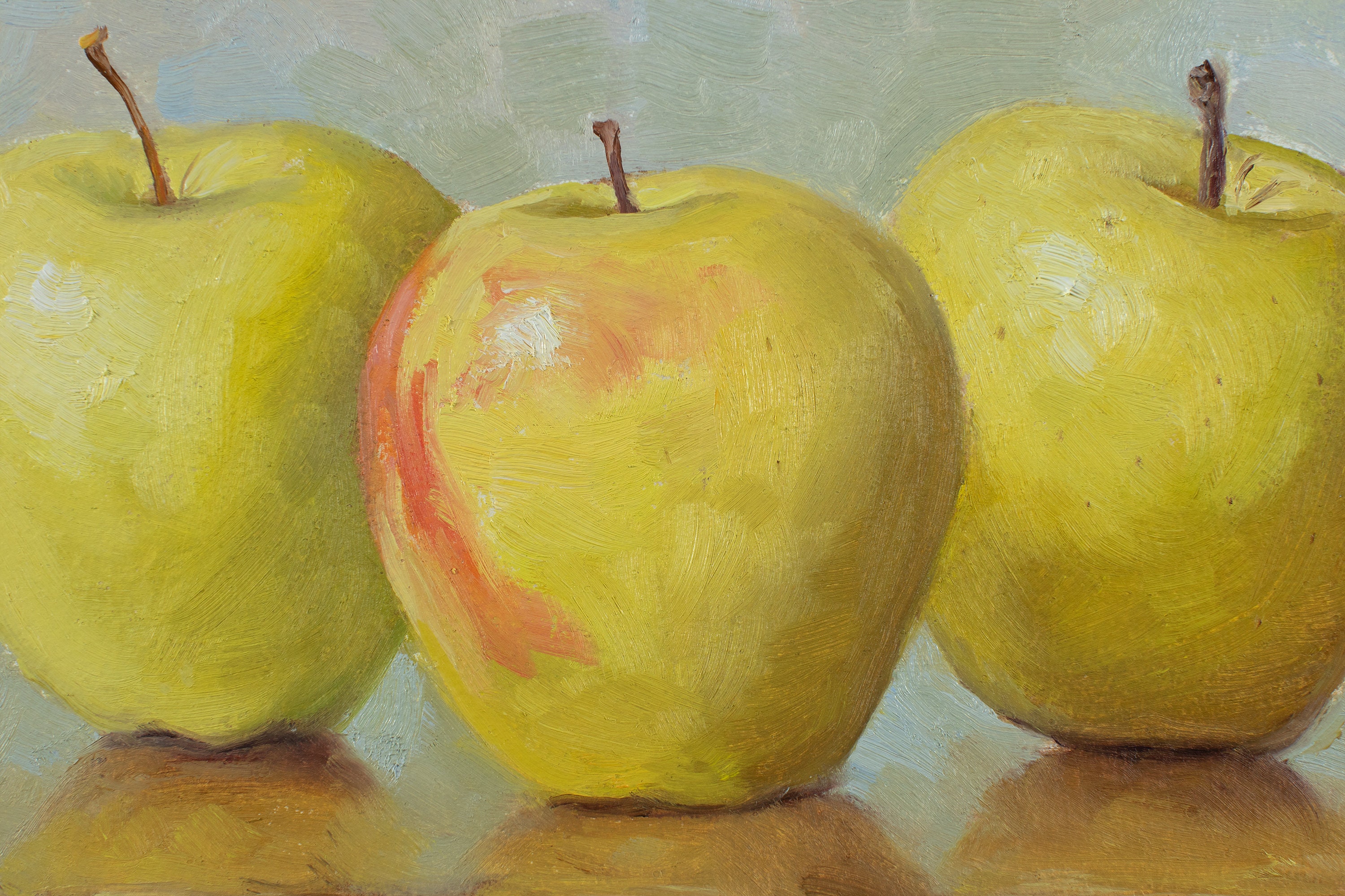 油絵 絵画 【りんご】 黄金のリンゴの油絵、果物の絵、印象派の絵画、ビーガンへの