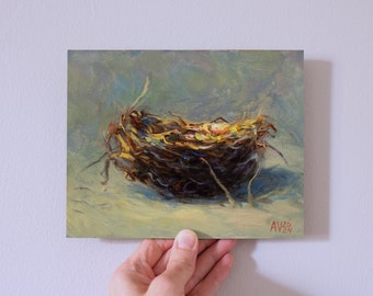 Nest- realistic oil painting of a bird nest, original oil painting by Aleksey Vaynshteyn