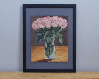Pink Roses in a Crystal Vase Oil Painting Still Life by Aleksey Vaynshteyn