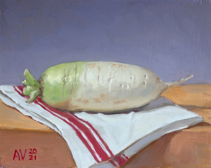 Daikon Radish Oil Painting, Korean Art, Vegetable Impasto Painting