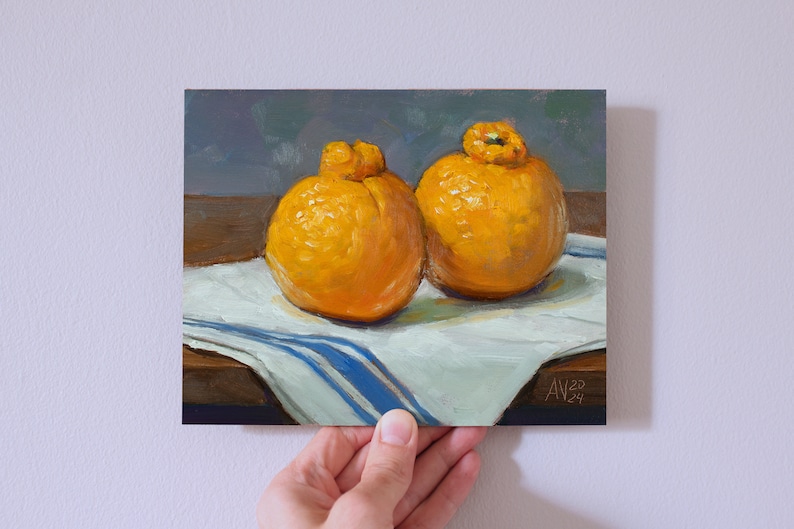 Sumo Oranges on French cloth original oil painting still life by Aleksey Vaynshteyn image 3