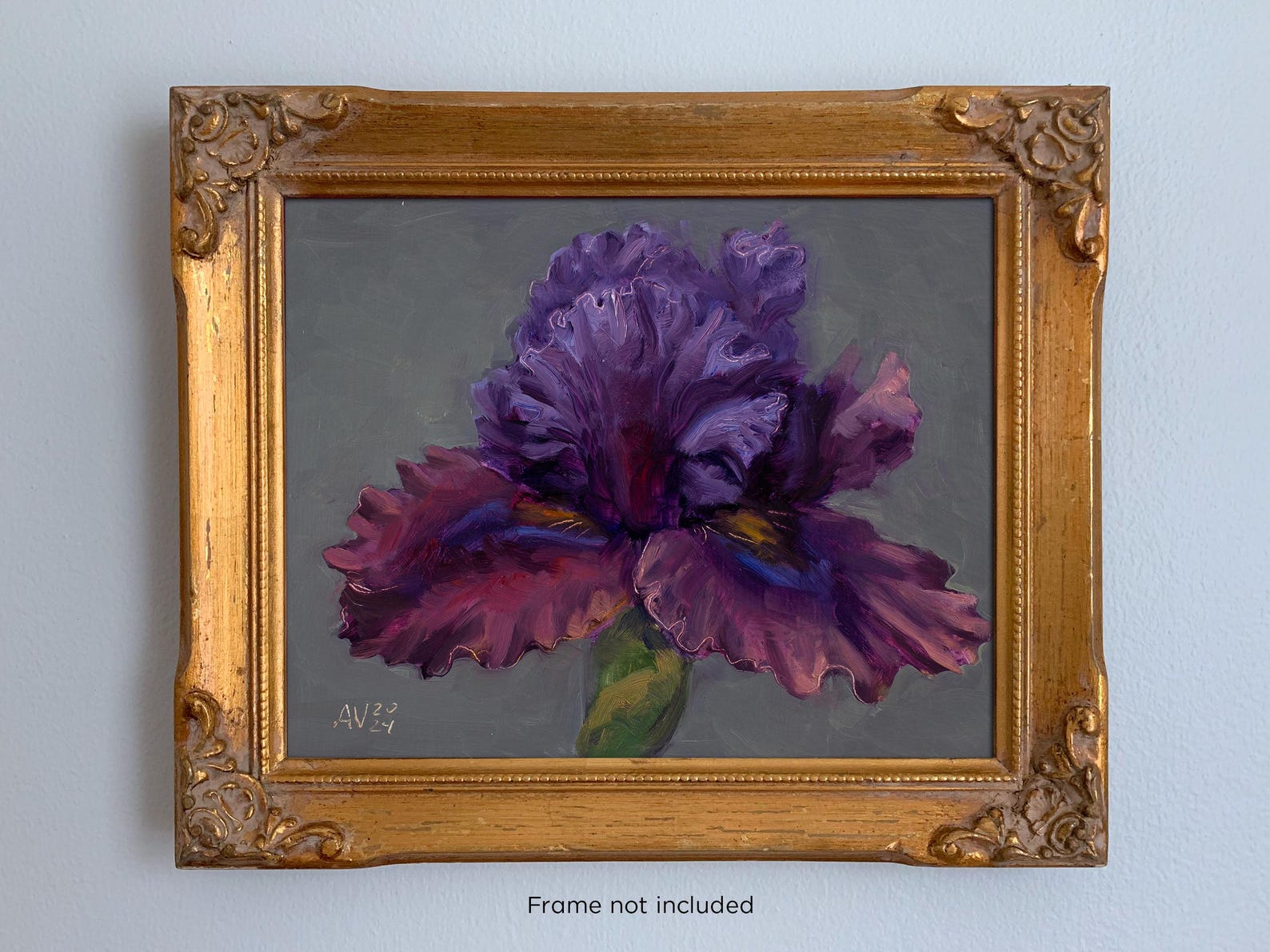 Original Oil Painting of a Purple Iris Flower Original Flower Still ...