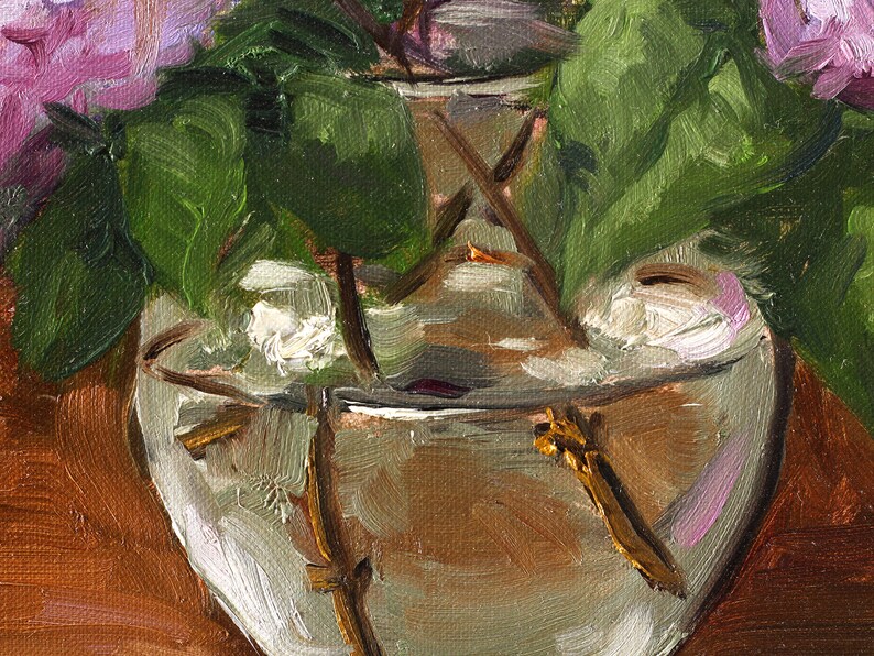 Lilac Flowers in a Glass Vase Original Still Life Oil Painting by