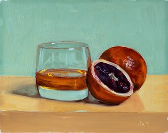 Bourbon and Blood Oranges Still Life: Original Oil Painting (8x10) by Aleksey Vaynshteyn