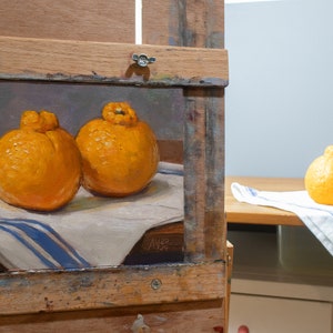 Sumo Oranges on French cloth original oil painting still life by Aleksey Vaynshteyn image 4