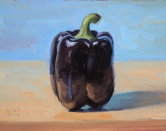 Black Beauty Pepper original still life oil painting by Aleksey Vaynshteyn