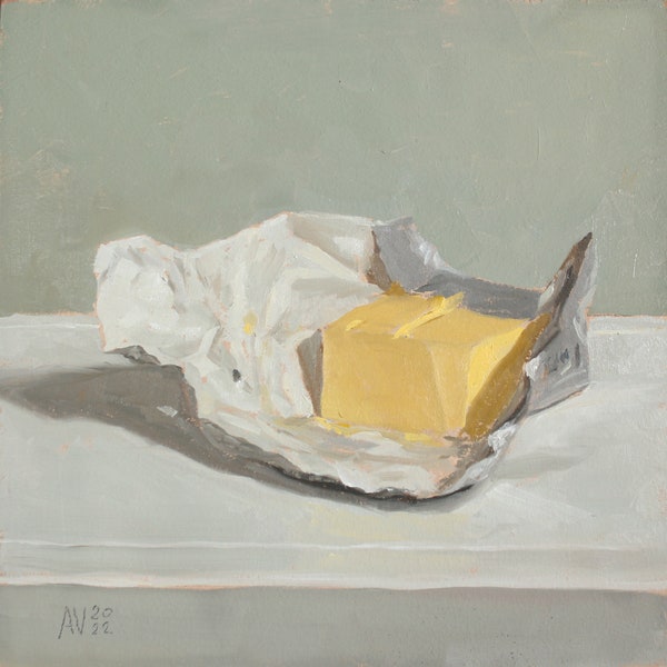 Irish butter in silver foil art Giclée print of original oil painting still life by Aleksey Vaynshteyn