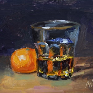 Bourbon and Clementine Fine Art Giclée Print of original still life oil painting by Aleksey Vaynshteyn