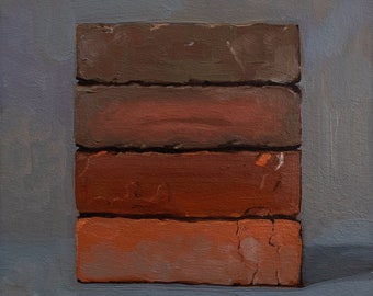 Realism oil painting of bricks, minimalist painting, square still life painting, modern art, original contemporary art by Aleksey Vaynshteyn