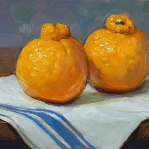 Sumo Oranges on French cloth original oil painting still life by Aleksey Vaynshteyn image 1