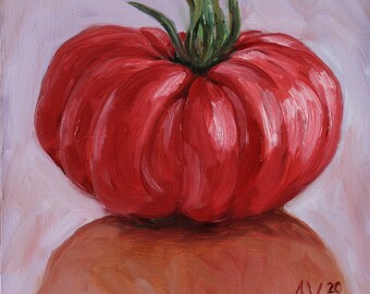 Original Oil Painting Still Life, Heirloom Tomato by Aleksey Vaynshteyn